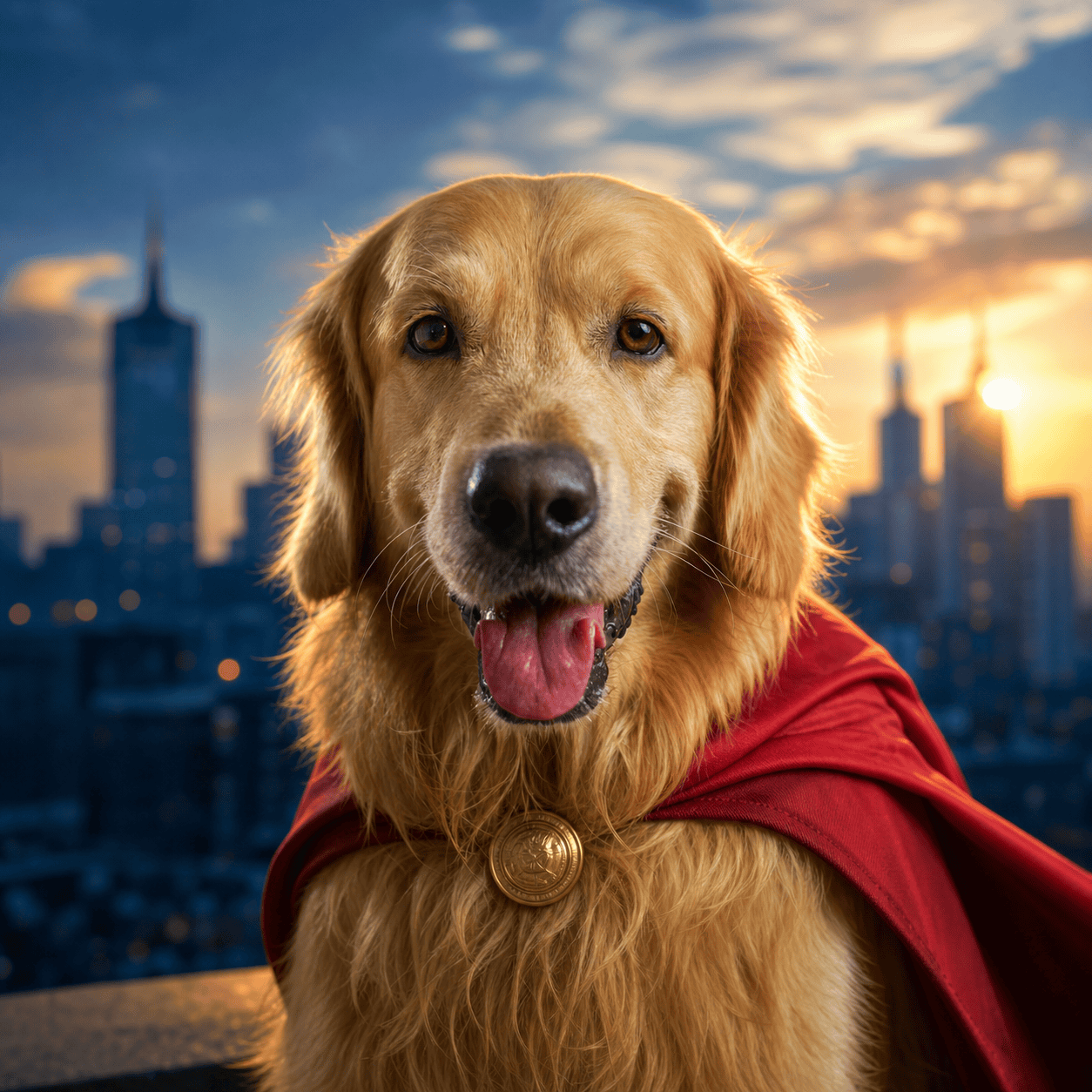 Custom superhero pet portrait of a dog in colorful comic-book art