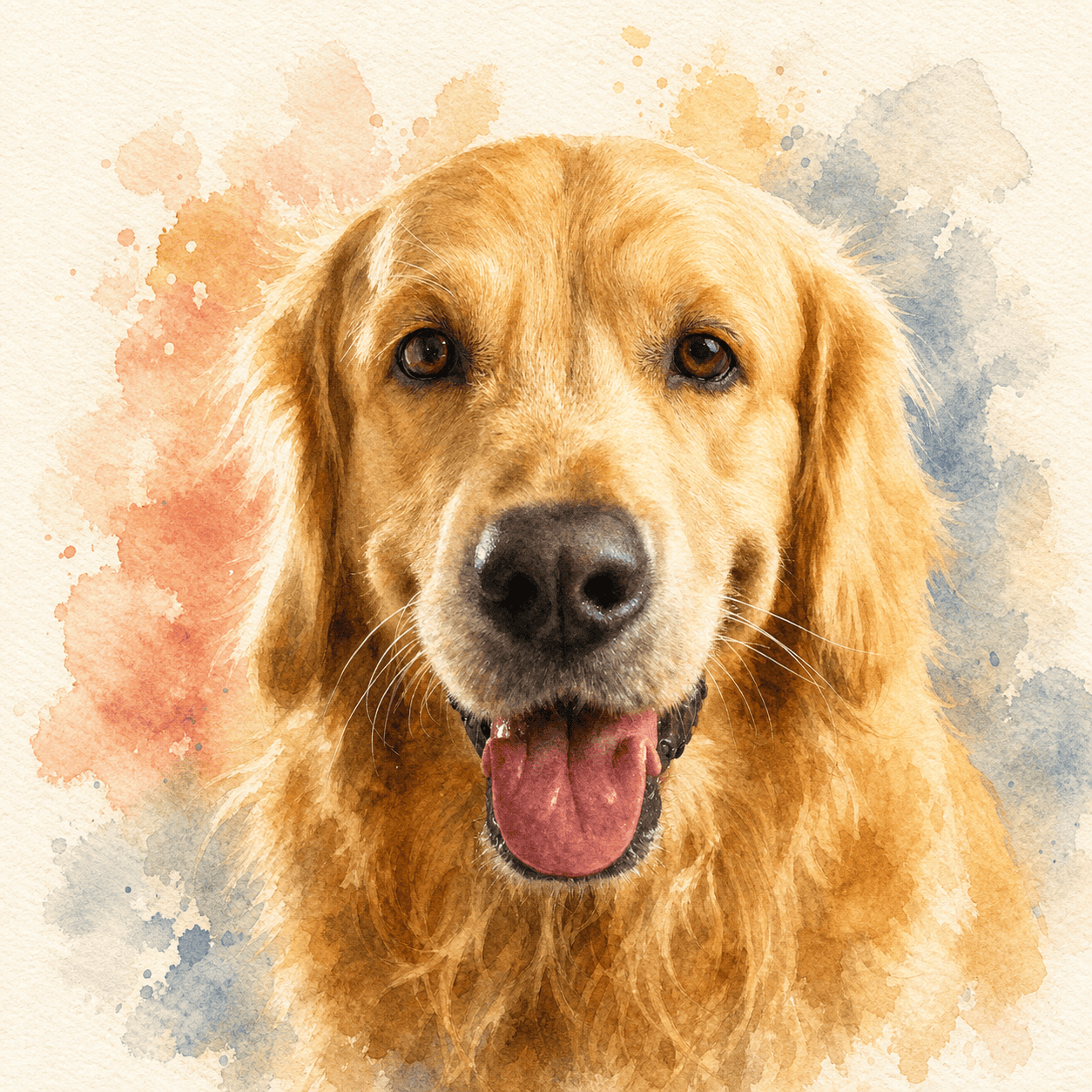 Custom watercolor pet portrait of a dog, created from a photo in a soft painted style
